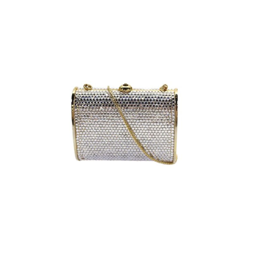 Judith Leiber Womens Jeweled Crossbody Shoulder Handbag Silver Gold